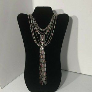 Pink White Silver Drop Necklace Sparkly Bling Vtg